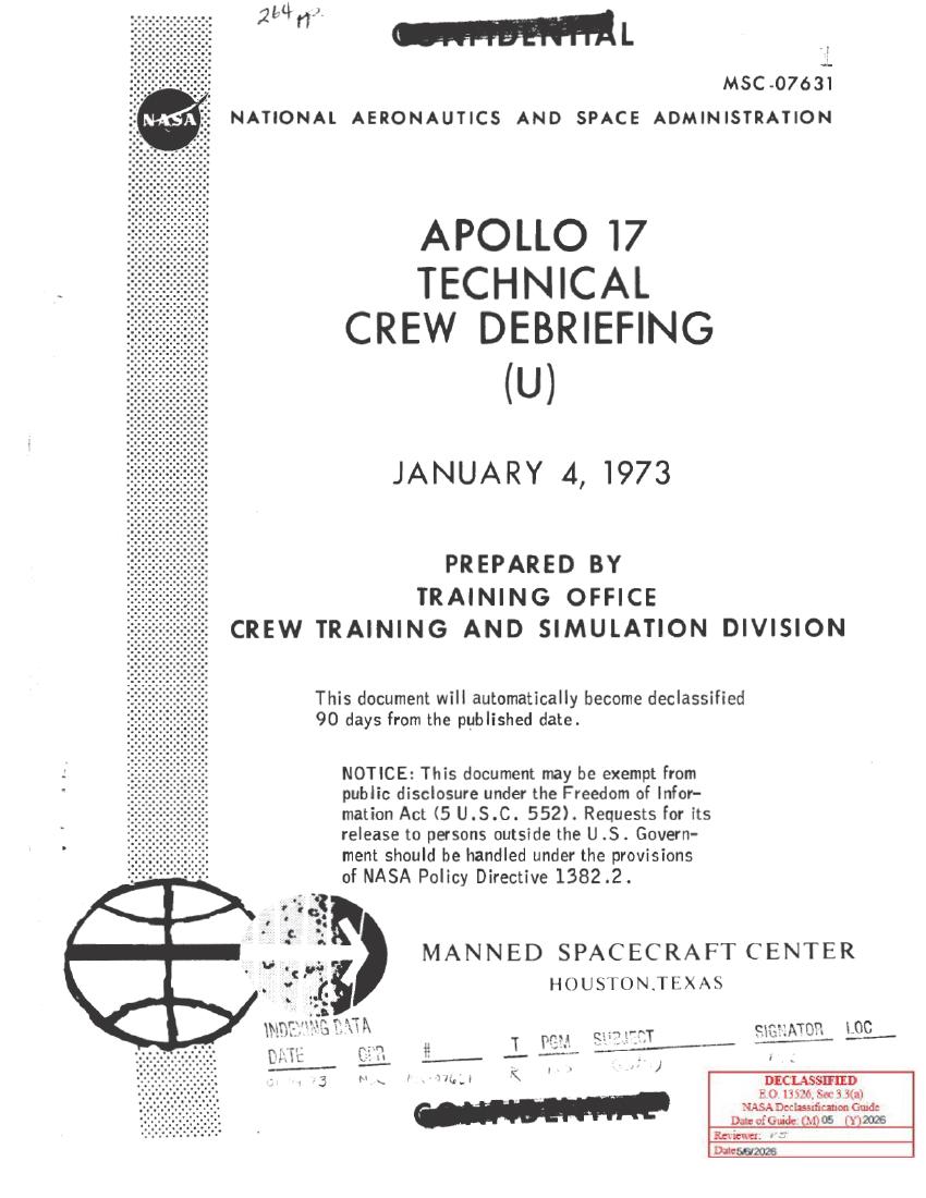 NASA-UAP-D6 — Apollo 17 Technical Crew Debriefing, 1973